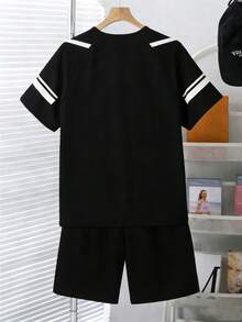 Mirajuku 2件套青少年男童街头休闲短袖T恤短裤套装，适合时尚男孩 - 黑色 - 查看 2
