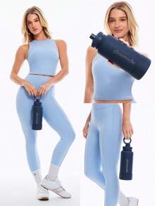 GLOWMODE 1L Botella de agua de acero inoxidable de doble capa con asa de bucle, soporte magnético para teléfono y base antideslizante, para uso diario, oficina y actividades - Azul Marino - Ver 8