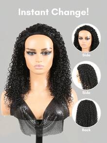 QUICK WEAR Pixie Curly Half Wig Human Hair 3 In 1 Seamless Flip Over Half Wigs Human Hair Glueless Wigs With Front Pixie Curly Hair Natural Black Wear And Go Beginner Friendly Human Hair Drawstring Headband Wig For Women - Natural Black - View 7