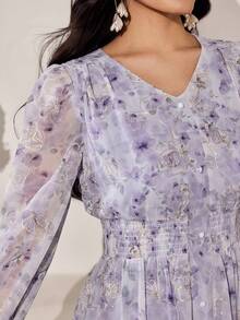 Modelyn Vestido floral bordado romántico y de moda para mujeres - Púrpura malva - Ver 5
