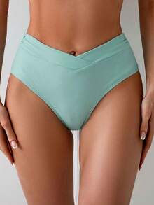 Swim Basics 女士夏季沙滩纯色不对称腰部比基尼泳裤，女士全包臀比基尼，高腰比基尼套装，收腹比基尼套装，高腰比基尼泳裤，Zestiva 斑马纹比基尼套装 - Fresh Green - 查看 5