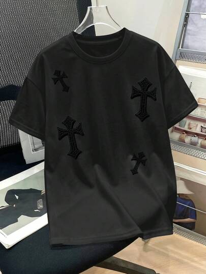 青少年男童休闲简约短袖圆领T恤，适合夏季穿着