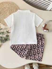 Playful Pals Bộ áo polo và quần short thường ngày in hình lá cây đồng quê mùa hè dành cho bé trai. - màu nâu - Xem 2