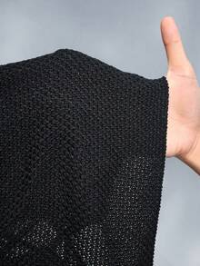 ROMWE Goth Music Festival Vacation Beach Outfit Sequin Sheer Ultra Low Waist Knit Mini Skirt - Black - View 7