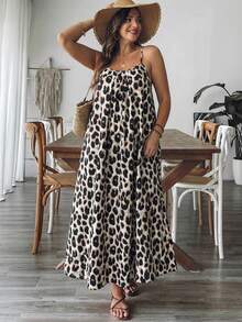SHEIN VCAY Đầm slip dự tiệc thường ngày họa tiết da báo dành cho nữ cỡ lớn - Nhiều màu - Xem 3