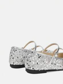 CUCCOO HITCHD 女士亮片套脚鞋，春季新款宽松单扣亮片浅口休闲软底方头鞋 - 銀色 - 查看 5