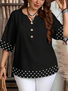 Mellowie Áo sơ mi dáng rộng in họa tiết chấm bi cổ điển, thích hợp cho mùa hè. - Nhiều màu - Xem 5