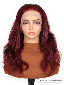 Women' Burgundy 13x4 Transparent Lace Front Wigs Human Hair Pre Plucked With Baby Natural Wavy Wig With 99J Red Body Wave, Long Wavy For Daily 180% Density - S99J - View 3