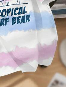 Tween Boy White And Blue Tie-Dye Short Sleeve T-Shirt,Summer Casual Vacation Holiday Skateboard Surfing Bear Coconut Tree Graphic Tee,Comfortable Tops - Multicolor - View 4