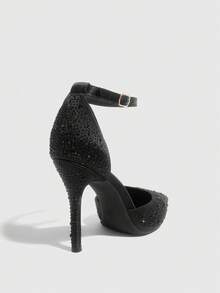 CUCCOO SZL Women's Sexy Pointed Toe Party Rhinestone Decorated Strap Buckle Closure High Heel Pumps For Christmas Spring Shoes - Black - View 10