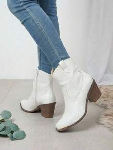 Black Cowboy Short Boot With Reptile Texture - White - View 3