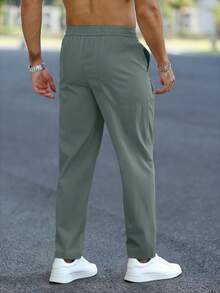Manfinity Homme Men's Solid Color Drawstring Waist Pocket Casual Pants - Dark Grey - View 2
