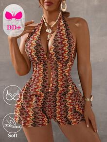 Voyashape Conjunto de bikini de 3 piezas de estilo bohemio con degradado de café oscuro ondulado tejido para mujer, conjunto de top corto y pantalones cortos anchos con degradado de naranja-marrón-amarillo ondulado y colorido de estilo retro para vacaciones, cómodo, con triángulo inferior, tirantes finos, espalda descubierta, estilizador, sexy y elegante para la playa, el agua, festivales de música y fiestas - Multicolor - Ver 3