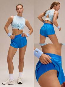 GLOWMODE 2.5英寸 VitalSwift 高能量轻盈速干透气抑菌侧开衩低腰可调节短裤，适合跑步、慢跑、训练、网球、健身等运动。 - Blue Power - 查看 9