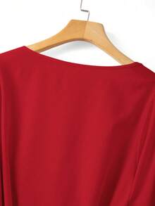 GlowEve CURVE Rhinestone Embellished Square Collar Cute Bow Plus Size Blouse - Red - View 3