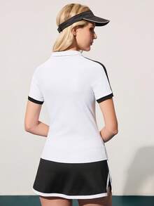 CourtClass Women's Contrast Color Zipper Design Raglan Short Sleeve Golf Polo Shirt - White - View 2