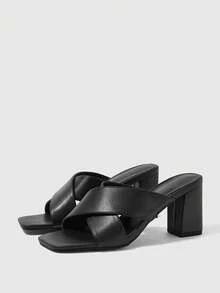 Sleekvia Women's Square Toe Elegant High Heel Slide Sandals - Black - View 1