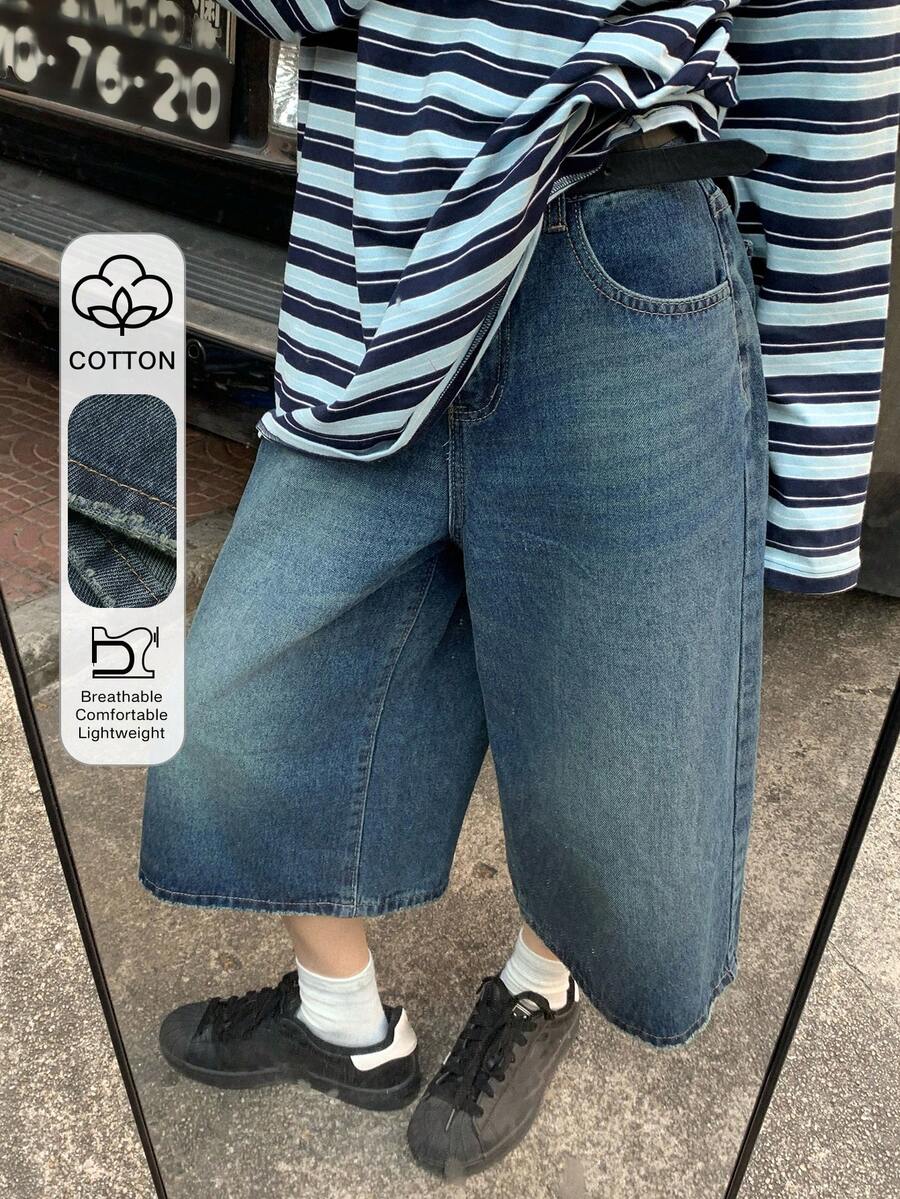 DAZY Women's Casual Washed High Waist Wide Leg Jeans Jorts Summer - Dark Wash - View 1