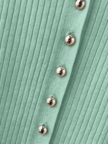 SHEIN Franclia New Summer Casual Loose Versatile Minimalist Elegant Soft Polo Shirt, Suitable For Office, Work, Commute, Metal Button Design, Slim Fit, Modest, Unisex, Extremely Simple Cardigan For Women - Dark Green - View 6
