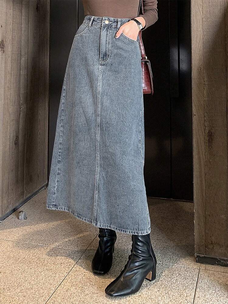 Women's Washed Korean Style Casual Denim Skirt