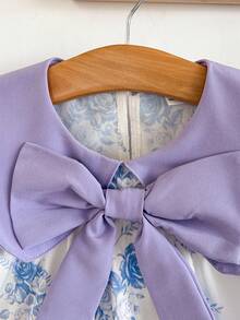 Young Girl Bowknot Floral Pattern Cute Dress - Multicolor - View 5