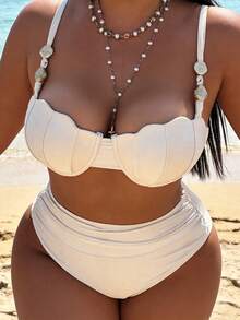 Swim Vcay Plus Size 2 Pieces Swimwear With Adjustable Shoulder Straps - White - View 5