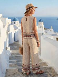 EMERY ROSE Bộ đồ hai mảnh phong cách retro dành cho nữ: áo không tay cổ tròn và quần dài. - Nhiều màu - Xem 2