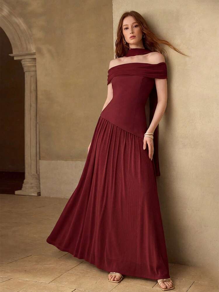 WOMEN'S ELEGANT RUCHED LONG DRESS, SPRING/SUMMER