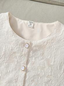 ChillGRL Teen Girl Jacquard Short Sleeve Button-Up Jacket And Pants Set - Apricot - View 8