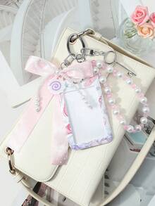 ROMWE Kawaii 1款全新二维日韩甜美少女可爱百搭高性价比手工串珠白色仿珍珠粉色进口高密度飘带蝴蝶结漩涡鱼饼吊坠粉色细闪圆形串珠钥匙扣卡通软萌动漫少女护士印花亚克力滑动卡套校园卡套、明星卡套、旅行交通卡套DIY钥匙扣配件包包挂件，适合上班族、学生、派对爱好者、日常佩戴、节日礼物 - 粉色-102 - 查看 9