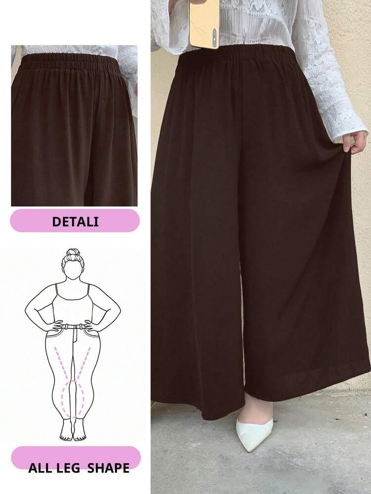 Dazy Plus Plus Size Solid Color Wide Leg Pants/Culottes, Minimalist & Fashionable, Suitable For Summer, Fall Clothes,Teacher Pants