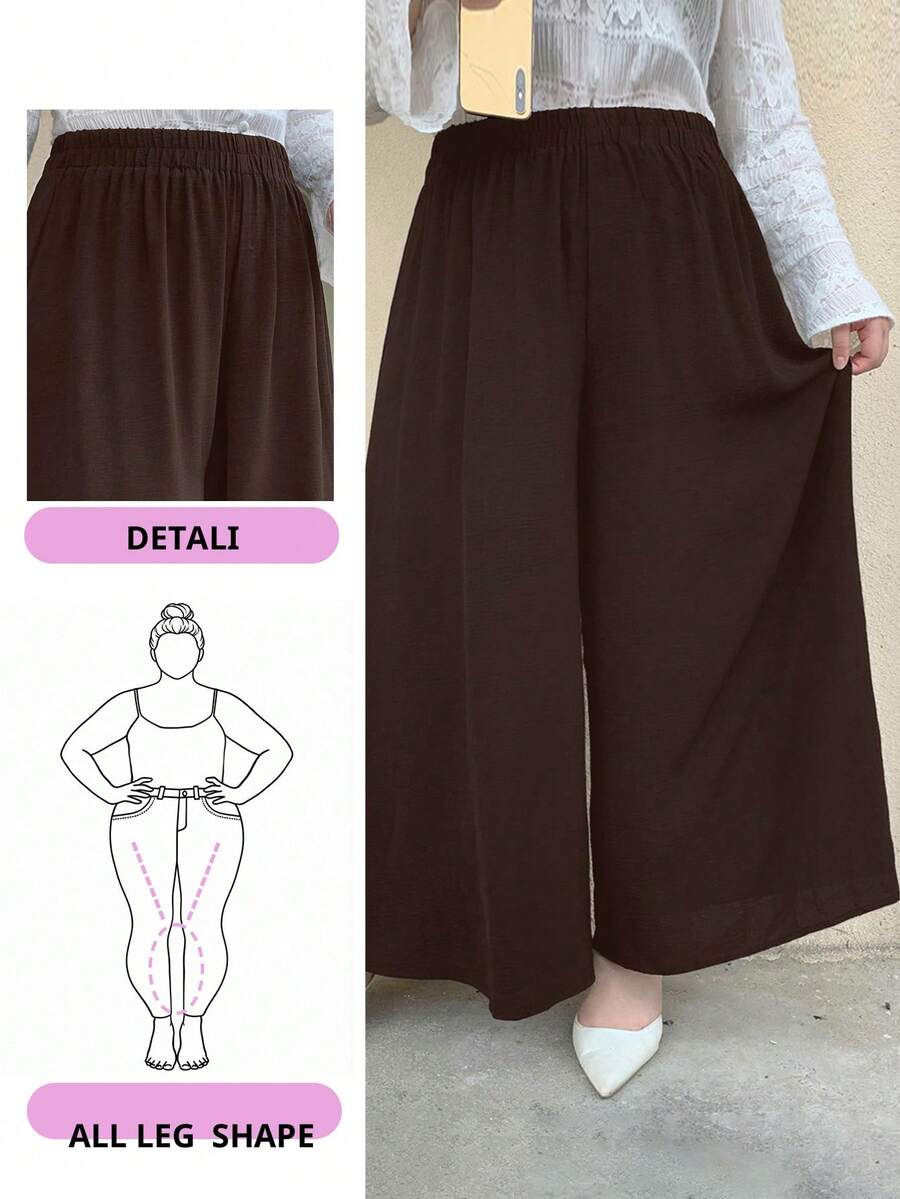 Dazy Plus Quần ống rộng/Quần culottes trơn màu cỡ lớn, tối giản và thời trang, phù hợp với quần áo mùa hè, mùa thu, quần giáo viên - Màu nâu  Mocha - Xem 1