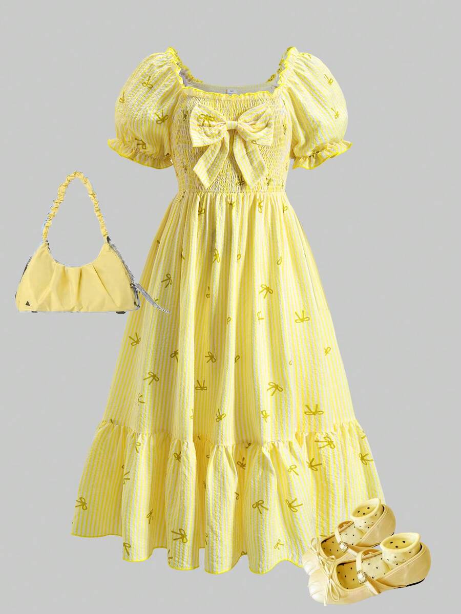 SHEIN ChillGRL Gaun Tanpa Lengan Motif Bunga Lembut untuk Remaja Putri - Kuning - View 1