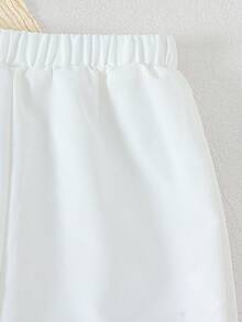 SHEIN Vintaside Kids 2件套男童夏季柔软舒适面料POLO领短袖针织提花口袋衬衫+松紧腰阔腿裤休闲套装，适合春夏外出穿着 - 藏蓝色 - 查看 5