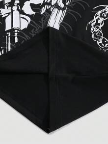 ROMWE MEN Camiseta de manga corta de cuello redondo con estampado de letras de ángel, de uso casual y versátil para uso diario para hombres - Negro - Ver 4
