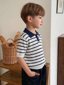 Dazy Kids Young Boys' Colorblock Striped Short Sleeve Sweater Summer - Navy Blue - View 5
