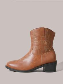 Styleloop 女士踝靴，棕色，焦糖色，波西米亚风，复古美式，波西米亚西部靴，科切拉音乐节，派对装扮，度假季，旅行必备 - 深棕色 - 查看 3