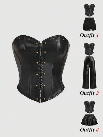 SHEIN MOD 女士纯色金属不对称下摆性感抹胸上衣