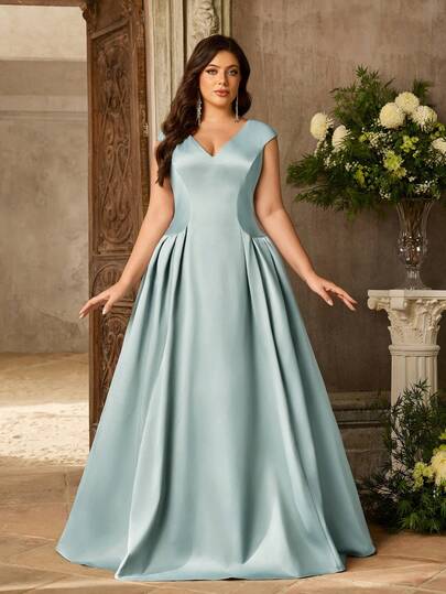 Aureia Plus Size Elegant Romantic Off-Shoulder Flared Sleeve A-Line Dress, Suitable For Wedding, Party, Celebration, Formal Events, Bridesmaid Dress (Intricate Design)