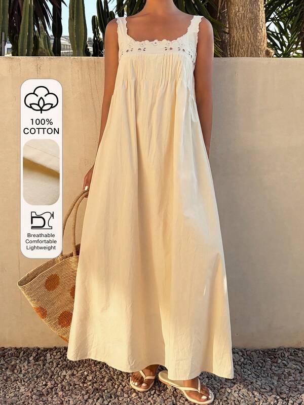 Livesso Women's Elegant Party Holiday Easter Sleeveless Loose Cotton Midi Dress For Summer Vacation