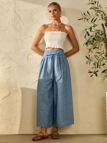 Bóhologie Pantalones rectos de tiro alto con aspecto de mezclilla vintage, de tela sintética - Azul - Ver 3