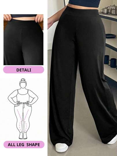 Dazy Plus Solid Color Elastic Waist Flare Leg Knit Casual Pants