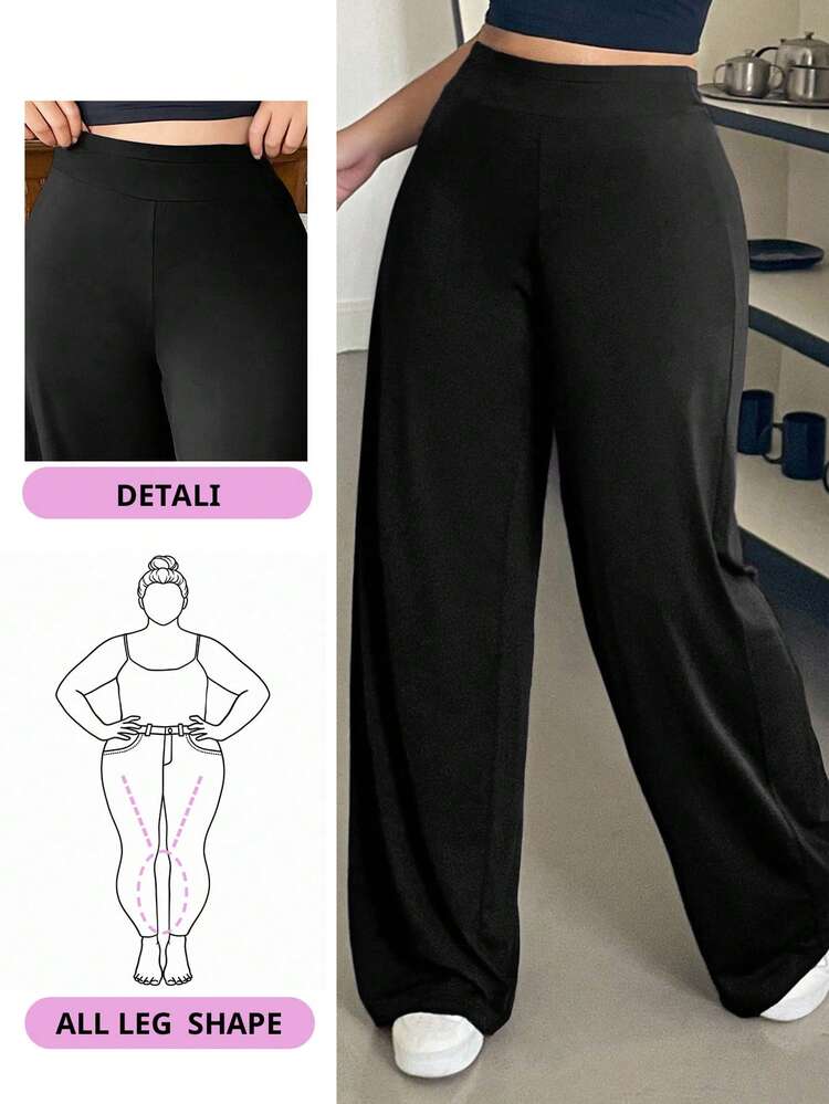 Dazy Plus Solid Color Elastic Waist Flare Leg Knit Casual Pants