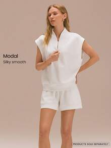 GLOWMODE SoftSerene 莫代尔 Easy Does It 柔软丝滑透气半拉链短袖卫衣 日常休闲装 - 白色 - 查看 7