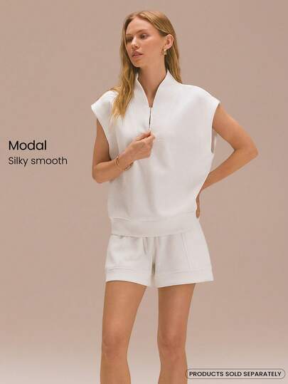 GLOWMODE SoftSerene Modal Easy Does It Soft Silky-Smooth Breathable Half-Zip Short-Sleeve Sweatshirt Daily Casual Wear