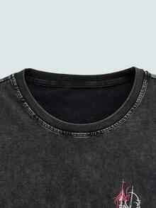 Modcrash 1 pieza Camiseta negra de hombre con estampado de ángel gótico, 100% algodón, tela suave y transpirable, corte holgado, adecuada para atuendos casuales diarios y de estilo callejero oscuro, estilo retro americano, unisex, corte relajado para atuendos de verano - Adecuado para uso diario y atuendos de vacaciones de verano. - Negro - Ver 3