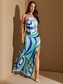 Silquee 女士彩色条纹A字裙，适合夏季度假 - 藍色 - 查看 9