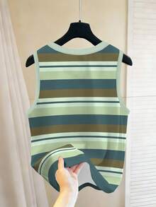 Chillumni 男女皆宜的休闲复古美式条纹“U”字印花背心 - 彩色 - 查看 2