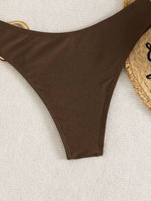 SHEIN Swim Chicsea Women's Solid Color Metal Decor Linked Triangle Bikini Bottom - Brown - View 3