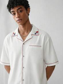 SWAVVY Men's Fashionable Short Sleeve Shirt, Spring/Summer - White - View 1